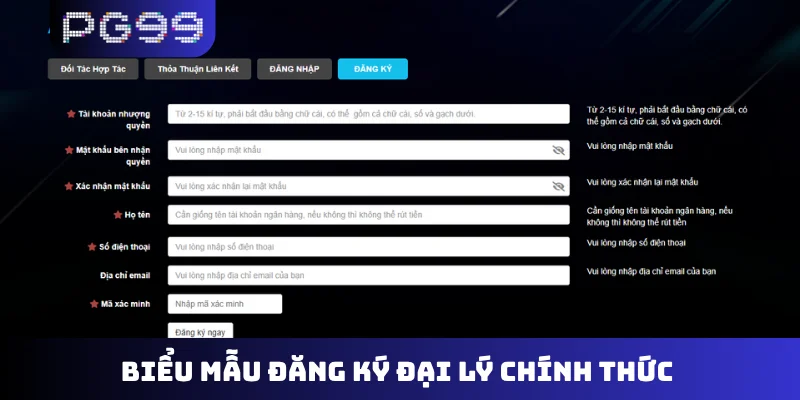 Biểu mẫu đăng ký đại lý chính thức